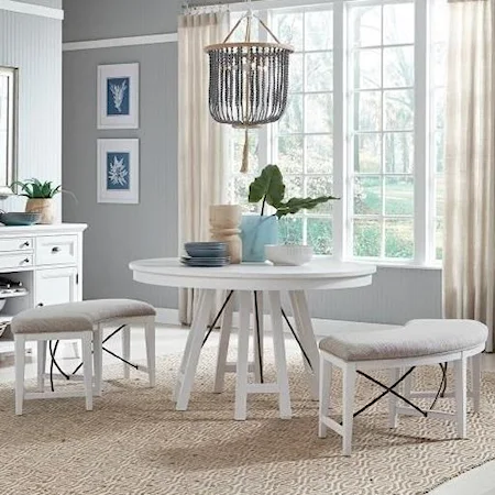 3-Piece Dining Set with Round Table and Benches